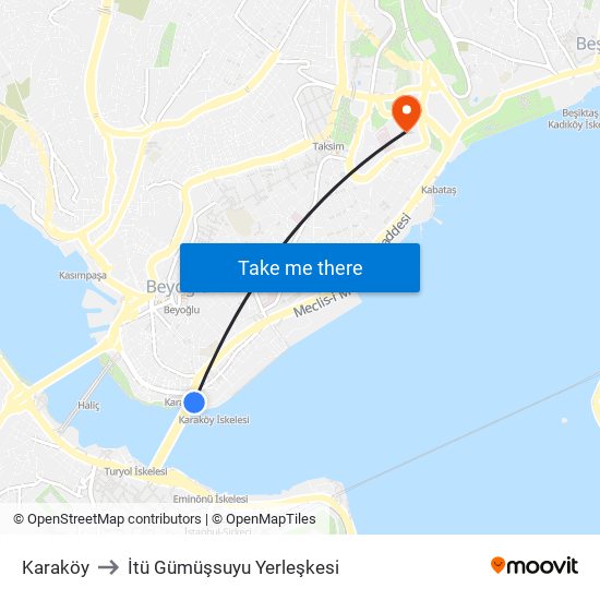 Karaköy to İtü Gümüşsuyu Yerleşkesi map