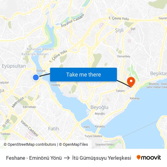 Feshane - Eminönü Yönü to İtü Gümüşsuyu Yerleşkesi map