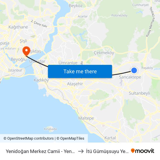 Yenidoğan Merkez Camii - Yenidoğan Yönü to İtü Gümüşsuyu Yerleşkesi map