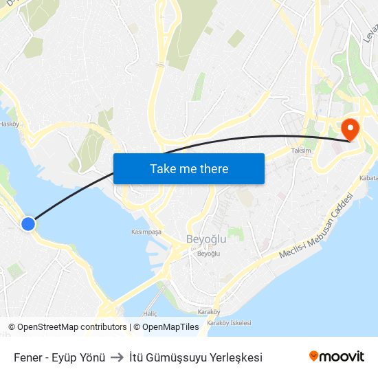 Fener - Eyüp Yönü to İtü Gümüşsuyu Yerleşkesi map