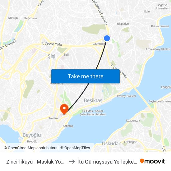Zincirlikuyu - Maslak Yönü to İtü Gümüşsuyu Yerleşkesi map