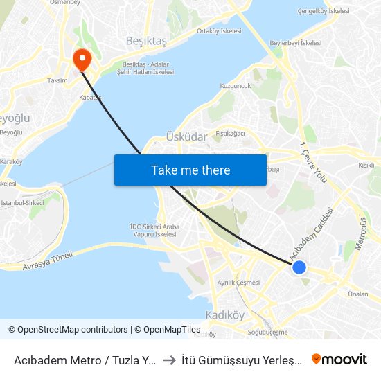 Acıbadem Metro  / Tuzla Yönü to İtü Gümüşsuyu Yerleşkesi map
