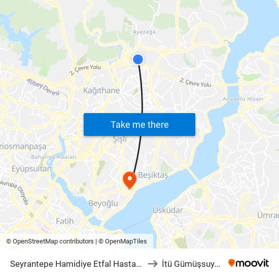 Seyrantepe Hamidiye Etfal Hastanesi - Seyrantepe Yönü to İtü Gümüşsuyu Yerleşkesi map