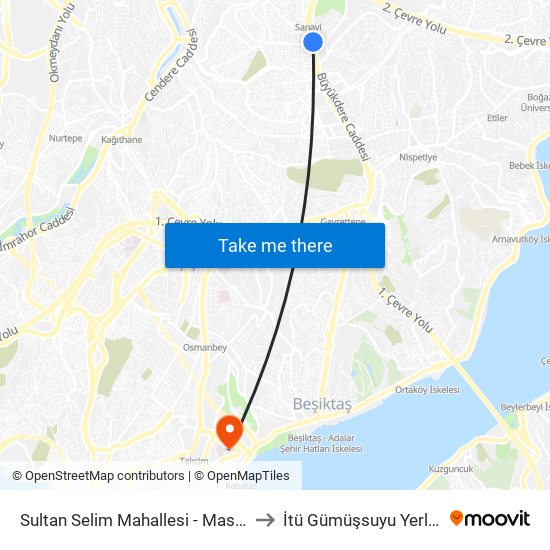 Sultan Selim Mahallesi - Maslak Yönü to İtü Gümüşsuyu Yerleşkesi map
