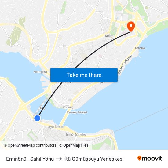 Eminönü - Sahil Yönü to İtü Gümüşsuyu Yerleşkesi map