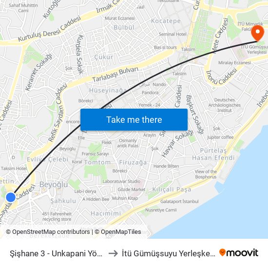 Şişhane 3 - Unkapani Yönü to İtü Gümüşsuyu Yerleşkesi map