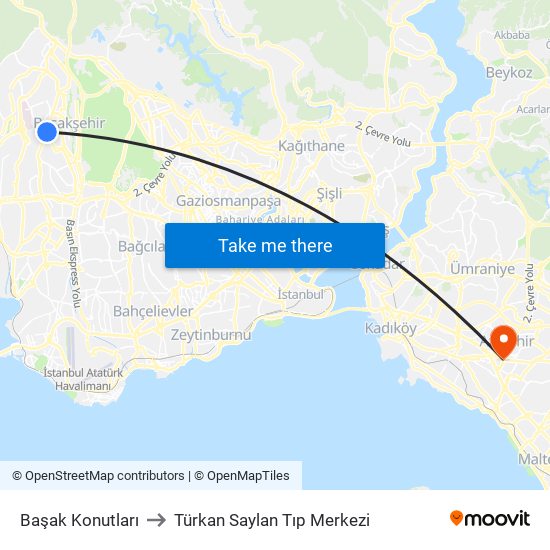 Başak Konutları to Türkan Saylan Tıp Merkezi map