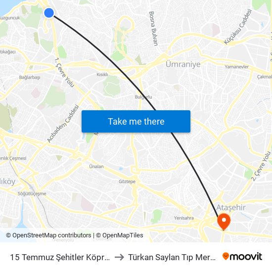 15 Temmuz Şehitler Köprüsü to Türkan Saylan Tıp Merkezi map