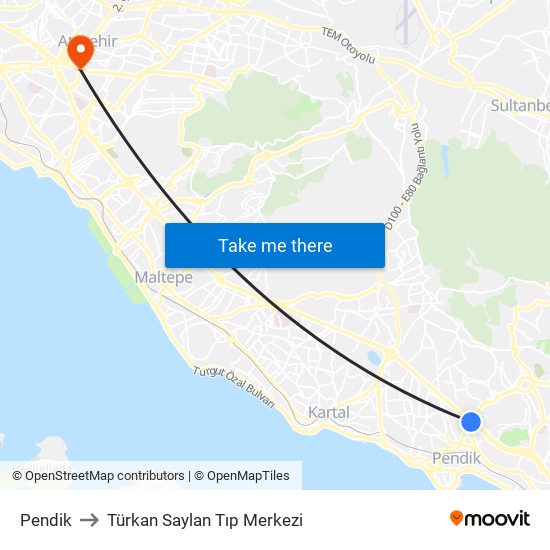 Pendik to Türkan Saylan Tıp Merkezi map