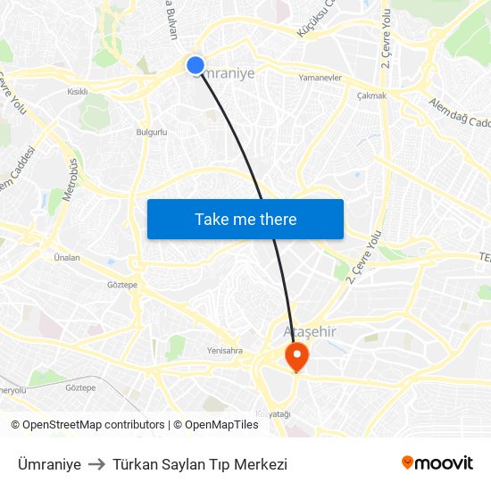 Ümraniye to Türkan Saylan Tıp Merkezi map