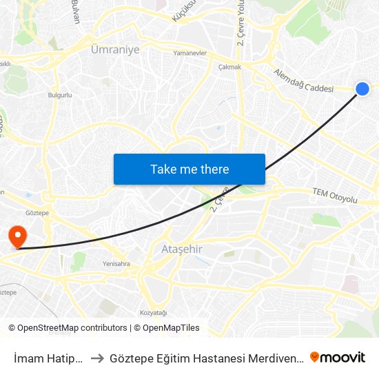 İmam Hatip Lisesi to Göztepe Eğitim Hastanesi Merdivenköy Polikliniği map