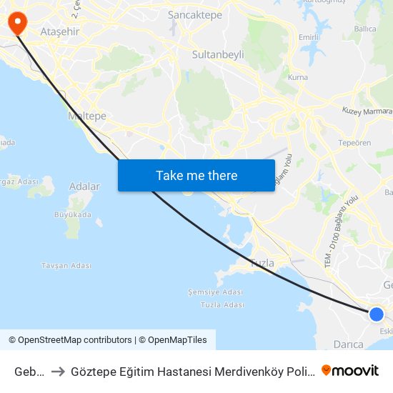 Gebze to Göztepe Eğitim Hastanesi Merdivenköy Polikliniği map