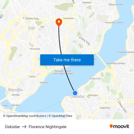 Üsküdar to Florence Nightingale map
