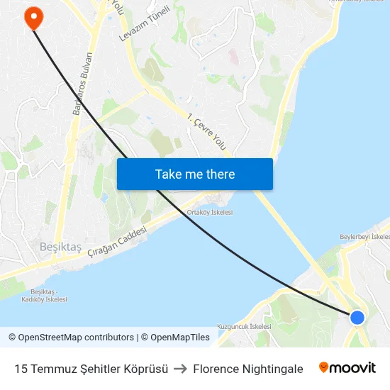 15 Temmuz Şehitler Köprüsü to Florence Nightingale map