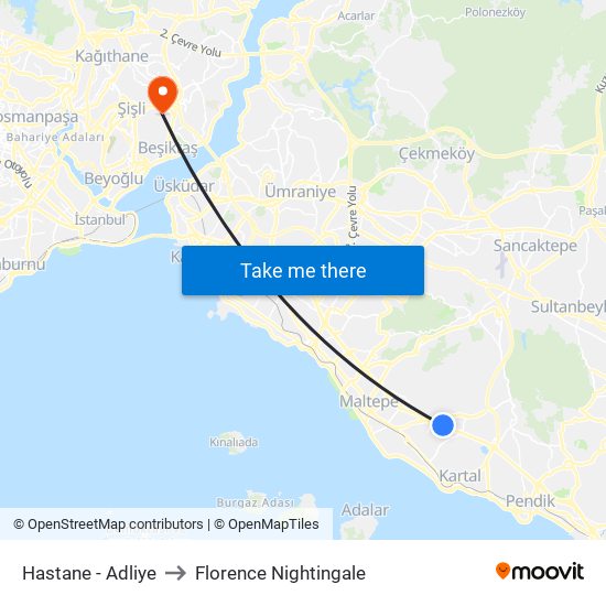 Hastane - Adliye to Florence Nightingale map