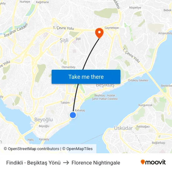 Fındıklı - Beşiktaş Yönü to Florence Nightingale map