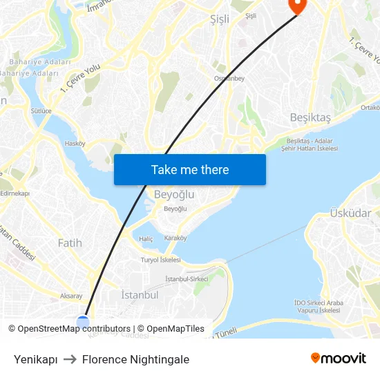 Yenikapı to Florence Nightingale map
