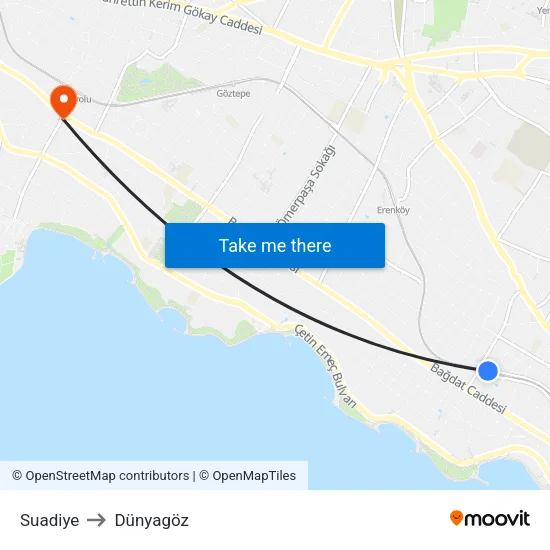 Suadiye to Dünyagöz map
