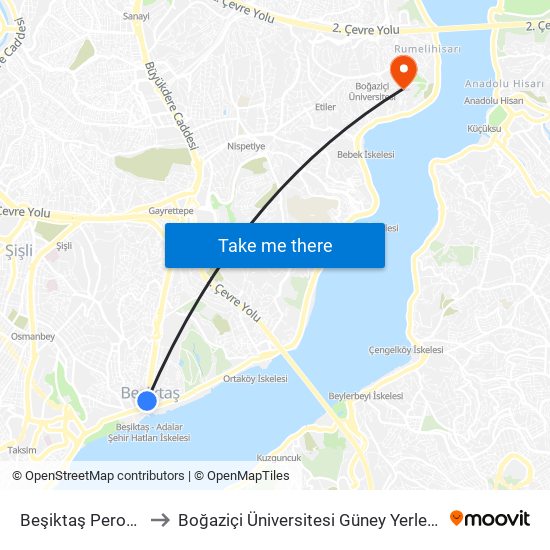 Beşiktaş Peronlar to Boğaziçi Üniversitesi Güney Yerleşkesi map