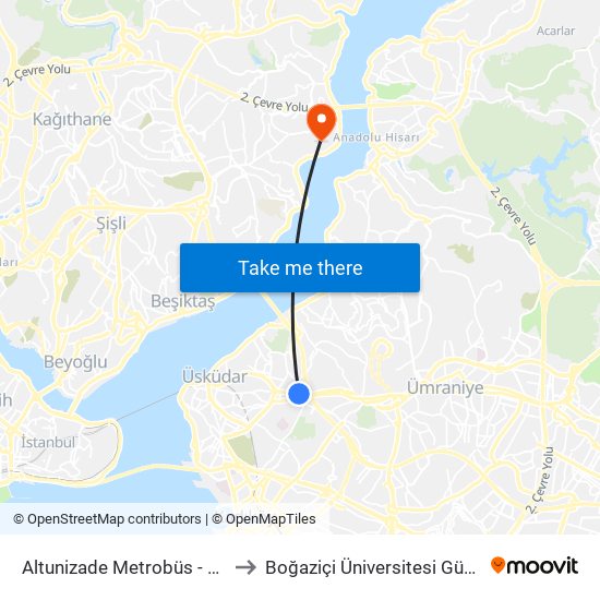 Altunizade Metrobüs - Üsküdar Yönü to Boğaziçi Üniversitesi Güney Yerleşkesi map