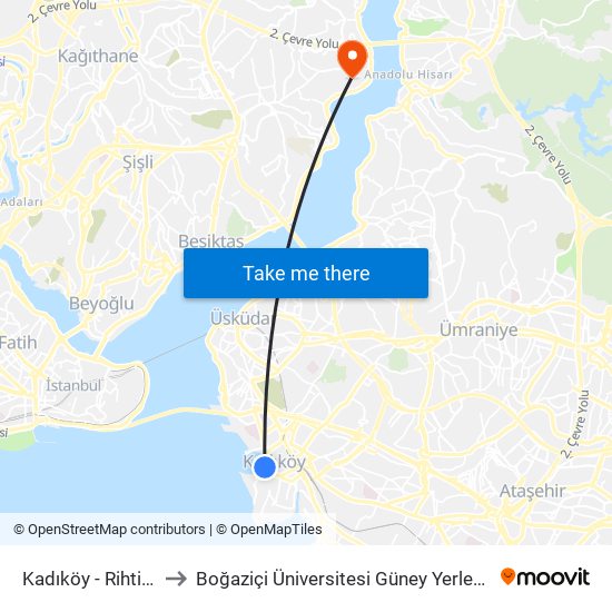 Kadıköy - Rihtim1 to Boğaziçi Üniversitesi Güney Yerleşkesi map