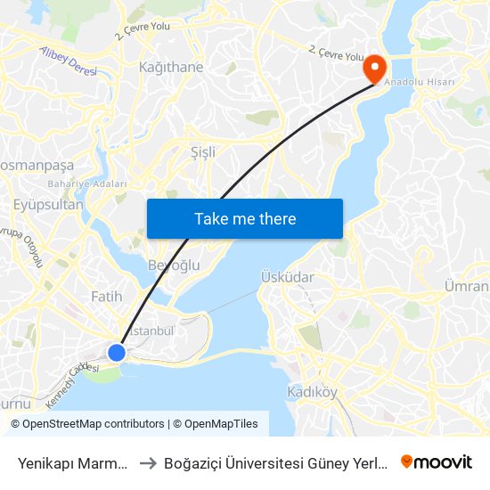 Yenikapı Marmaray to Boğaziçi Üniversitesi Güney Yerleşkesi map