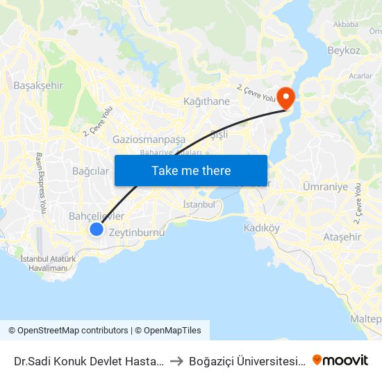 Dr.Sadi Konuk Devlet Hastanesi - Cevizlibag Yönü to Boğaziçi Üniversitesi Güney Yerleşkesi map