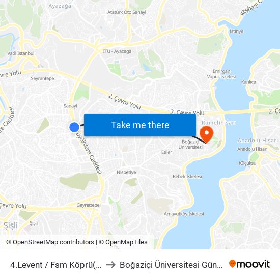 4.Levent / Fsm Köprü(500t) Yönü to Boğaziçi Üniversitesi Güney Yerleşkesi map