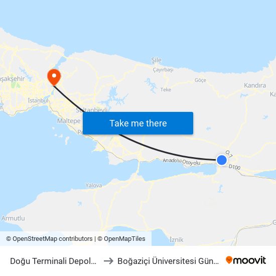 Doğu Terminali Depolama Alanı 1 to Boğaziçi Üniversitesi Güney Yerleşkesi map