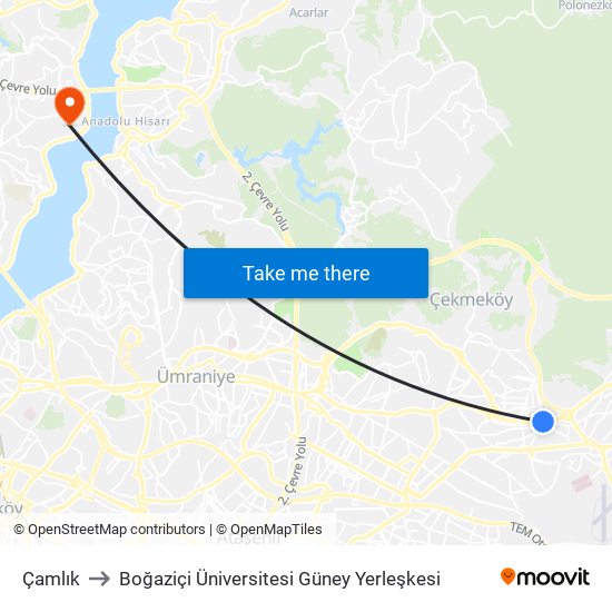 Çamlık to Boğaziçi Üniversitesi Güney Yerleşkesi map