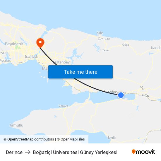 Derince to Boğaziçi Üniversitesi Güney Yerleşkesi map