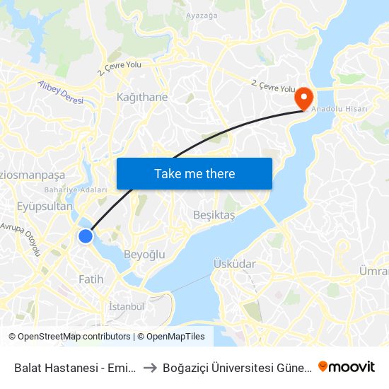 Balat Hastanesi - Eminönü Yönü to Boğaziçi Üniversitesi Güney Yerleşkesi map