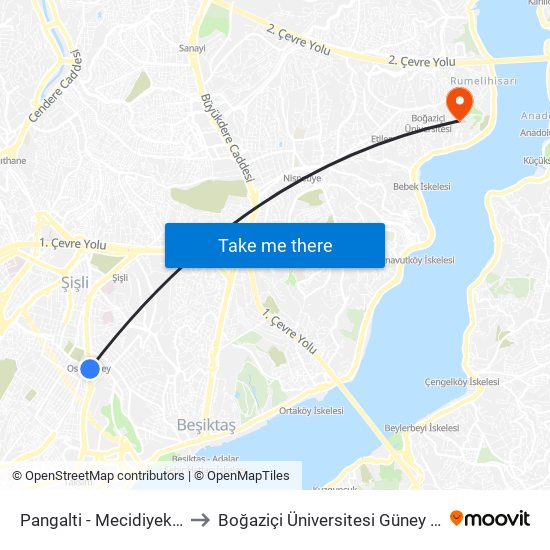 Pangalti - Mecidiyeköy Yönü to Boğaziçi Üniversitesi Güney Yerleşkesi map