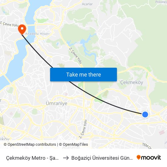 Çekmeköy Metro - Şahinbey Yönü to Boğaziçi Üniversitesi Güney Yerleşkesi map