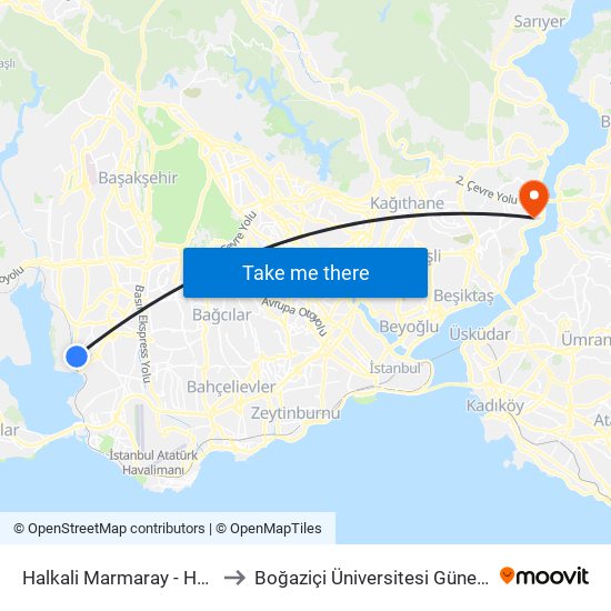 Halkali Marmaray - Halkali Yönü to Boğaziçi Üniversitesi Güney Yerleşkesi map