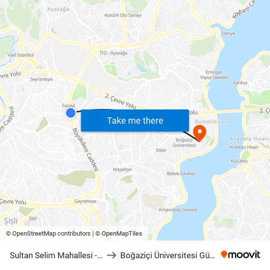 Sultan Selim Mahallesi - Maslak Yönü to Boğaziçi Üniversitesi Güney Yerleşkesi map