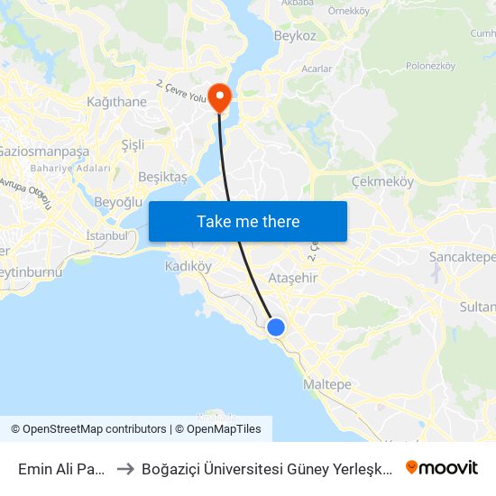 Emin Ali Paşa to Boğaziçi Üniversitesi Güney Yerleşkesi map