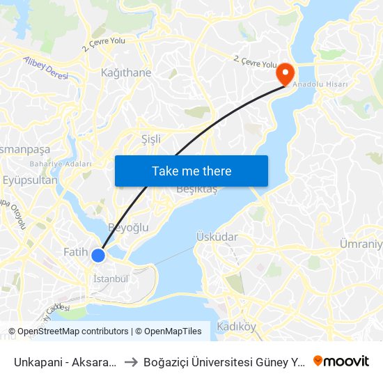 Unkapani - Aksaray Yönü to Boğaziçi Üniversitesi Güney Yerleşkesi map