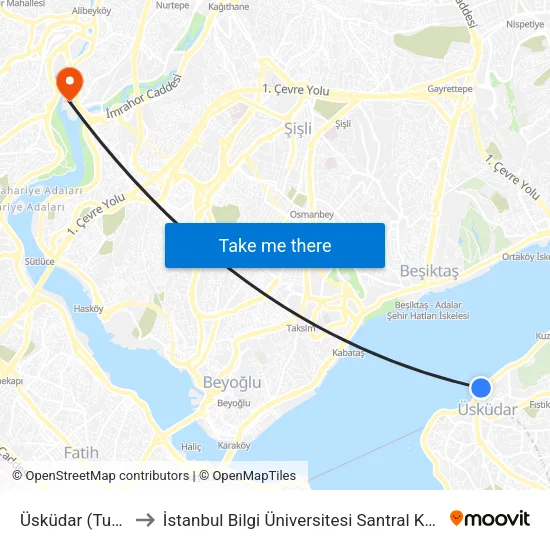Üsküdar (Turyol) to İstanbul Bilgi Üniversitesi Santral Kampüsü map