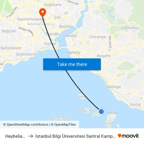 Heybeliada to İstanbul Bilgi Üniversitesi Santral Kampüsü map