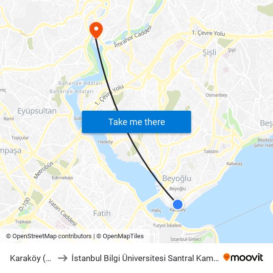 Karaköy (F2) to İstanbul Bilgi Üniversitesi Santral Kampüsü map