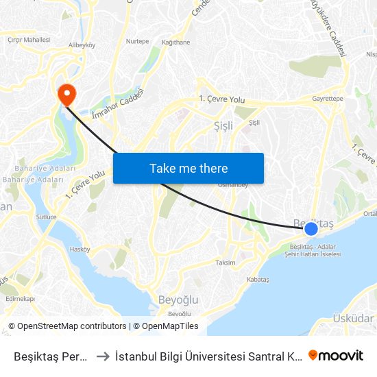 Beşiktaş Peronlar to İstanbul Bilgi Üniversitesi Santral Kampüsü map