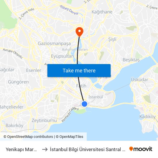 Yenikapı Marmaray to İstanbul Bilgi Üniversitesi Santral Kampüsü map