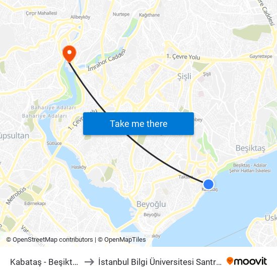 Kabataş - Beşiktaş Yönü to İstanbul Bilgi Üniversitesi Santral Kampüsü map