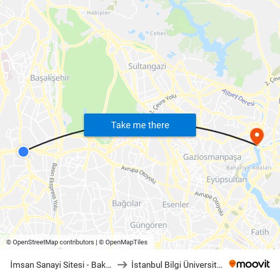 İmsan Sanayi Sitesi - Bakirköy-Başakşehir Yönü to İstanbul Bilgi Üniversitesi Santral Kampüsü map