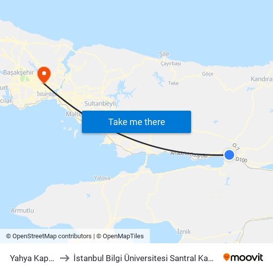 Yahya Kaptan to İstanbul Bilgi Üniversitesi Santral Kampüsü map