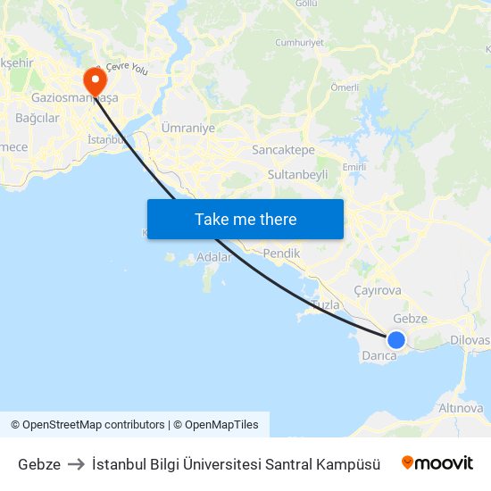 Gebze to İstanbul Bilgi Üniversitesi Santral Kampüsü map