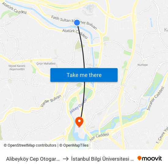 Alibeyköy Cep Otogari - Hasdal Yönü to İstanbul Bilgi Üniversitesi Santral Kampüsü map