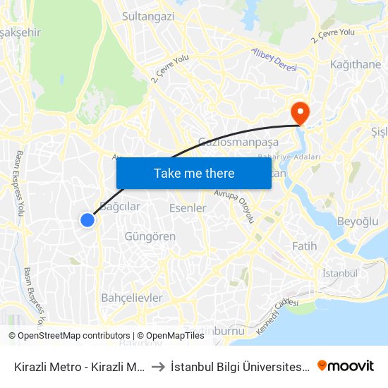 Kirazli Metro - Kirazli Metro Son Du Yönü to İstanbul Bilgi Üniversitesi Santral Kampüsü map