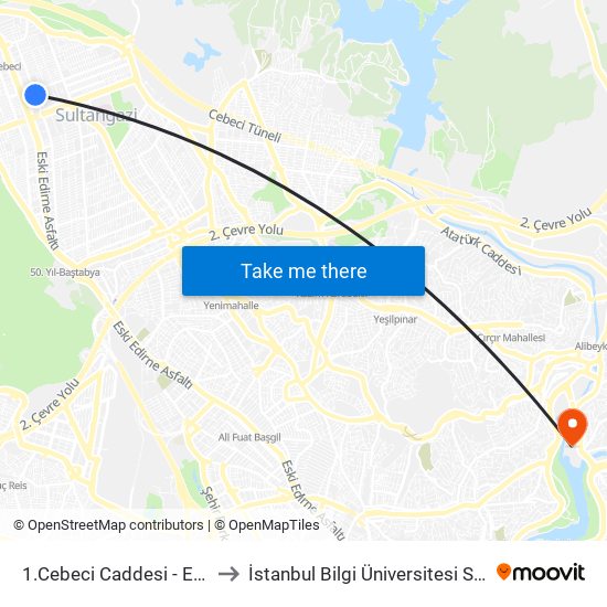 1.Cebeci Caddesi - Eminönü Yönü to İstanbul Bilgi Üniversitesi Santral Kampüsü map